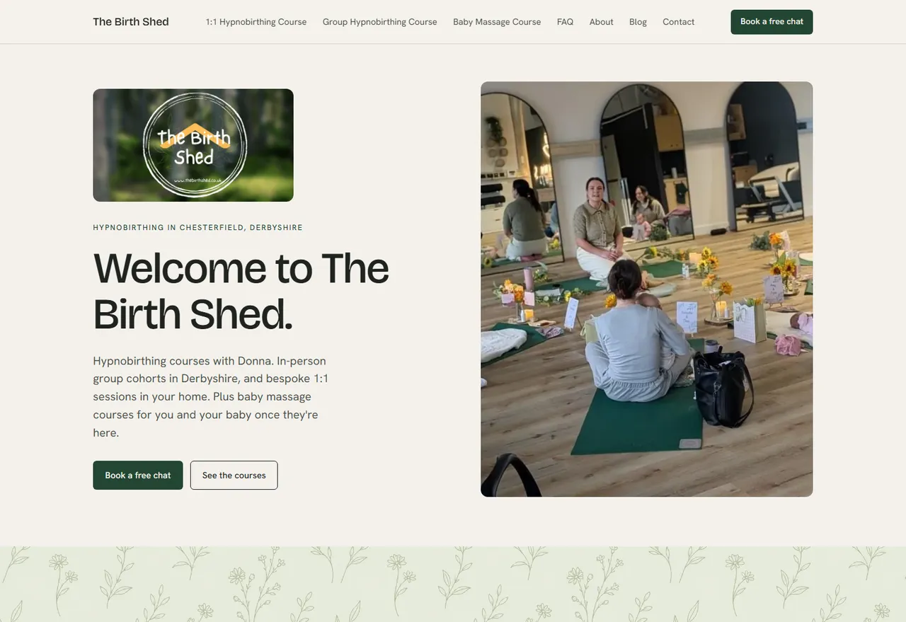 The Birth Shed website, homepage screenshot