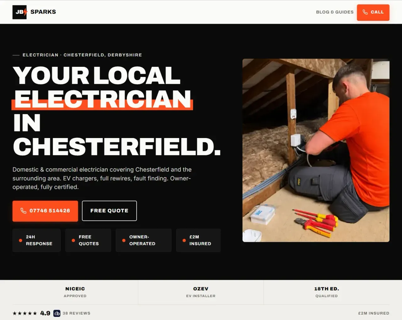 JB Sparks website, homepage screenshot